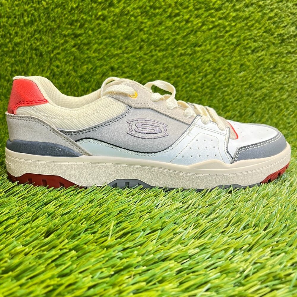 Skechers SKX-228 Boys Size 6Y White‎ Gray Beige Athletic Leather Shoes Sneakers